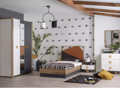 Bedroom set bed children's room set designer gray 5-piece wood